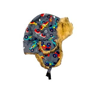 🆕 Fleece Lined Fur Trim Truck Print Winter hat